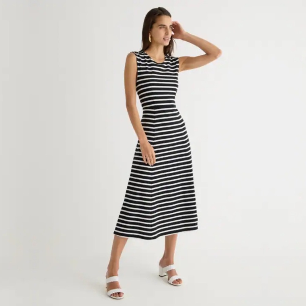nwt j.crew  cap sleeve knit cotton midi dress in black white stripe, size xl